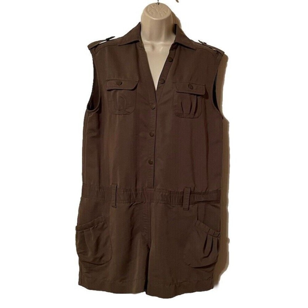Per Se Shorts Romper size 6 Olive Green Snap Front Pockets Military Y2K Vintage